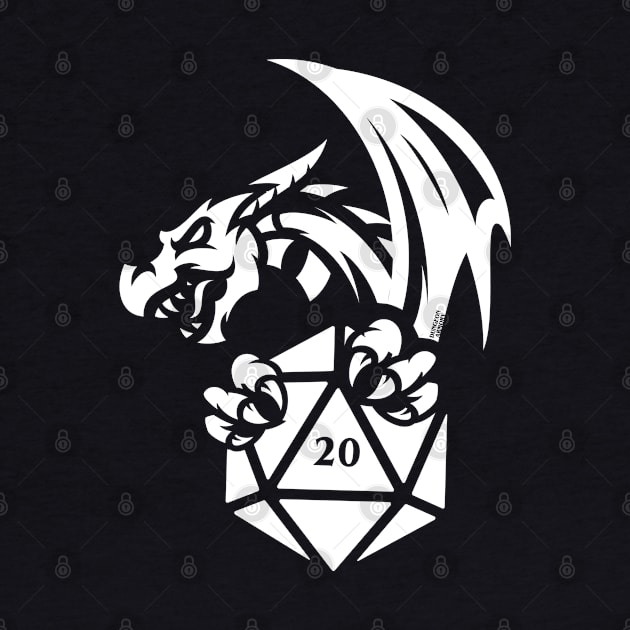 White Dragon with D20 Dice TRPG Tabletop RPG Gaming Addict by dungeonarmory